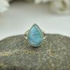 Натуральный драгоценный камень ларимар, твердое кольцо из стерлингового серебра 925 пробы, женское кольцо с камнем по случаю рождения, кольцо в стиле бохо, кольцо с безелем, ювелирные изделия ручной работы