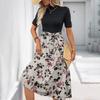 Women's Fashion Casual Belt Short Sleeve Round Neck Floral Elegant Temperament Dress