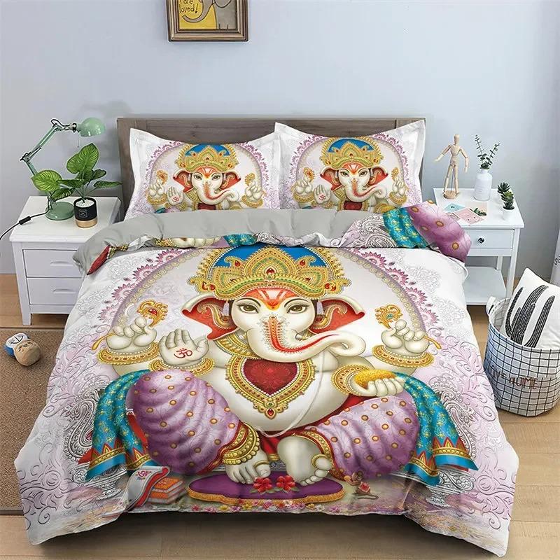 Duvet Cover Ganesha Lord Microfiber Indian Elephant Bedding Set Bohemia Mandala Comforter Cover King For Boys Girls Room Decor