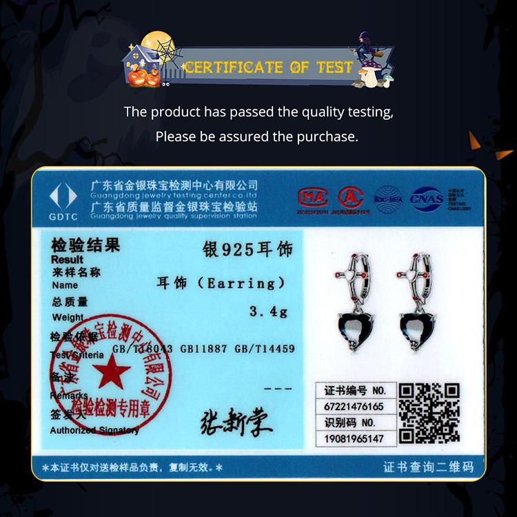 Женские серьги-кольца BAMOER из стерлингового серебра 925 пробы с сердцем, двухцветные черные серьги-кольца с кристаллами, висячие серьги с красным крестом, подарок на Хэллоуин