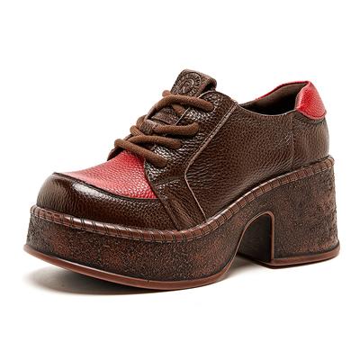 GKTINOO 2025 Осень Новые Туфли на шнуровке в ретро-стиле из натуральной кожи, Туфли-лодочки, Комбинированные цвета, Толстая подошва, Удобные женские туфли на платформе