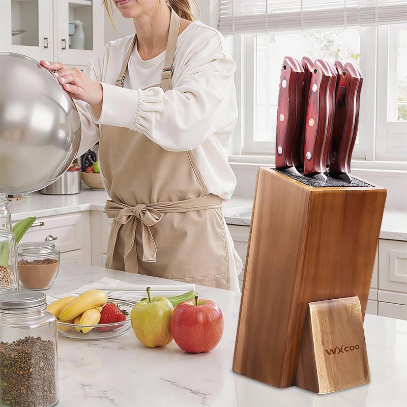 WXCOO Дамасская сталь Лазерный узор Шеф-нож Тесак Сантоку Ножи Держатель для кухонных ножей Многофункциональный блок для кухонных ножей