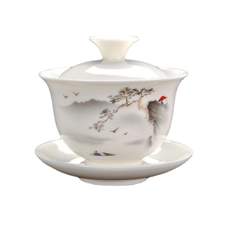 Винтажная расписанная вручную керамическая чайная чашка гайвань в китайском стиле, чайный сервиз кунг-фу, чаша чаванмуши с крышкой, гайвань в городе Цзиндэ