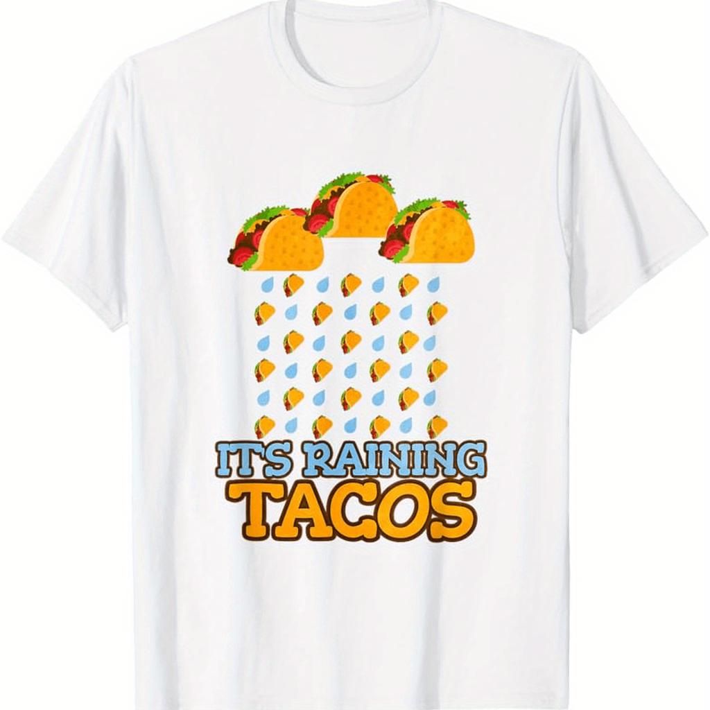 Mens Funny Mexican Food Graphic TShirt  Its Raining Tacos Design with Taco Rain Clouds  Sombrero