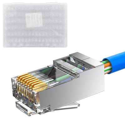 MOGOOD Модульные штекеры Cat 6A RJ45 Экранированные с внешним заземлением Подходят для цельных или витых Ethernet-кабелей (Упаковка 100 шт.), (PTS) Разъемы, S/FTP