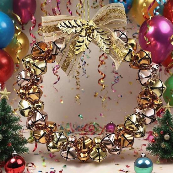 Рождественский венок из колокольчиков, венок из колокольчиков с бантом, маленькая гирлянда из колокольчиков, украшение для рождественского дома, елки