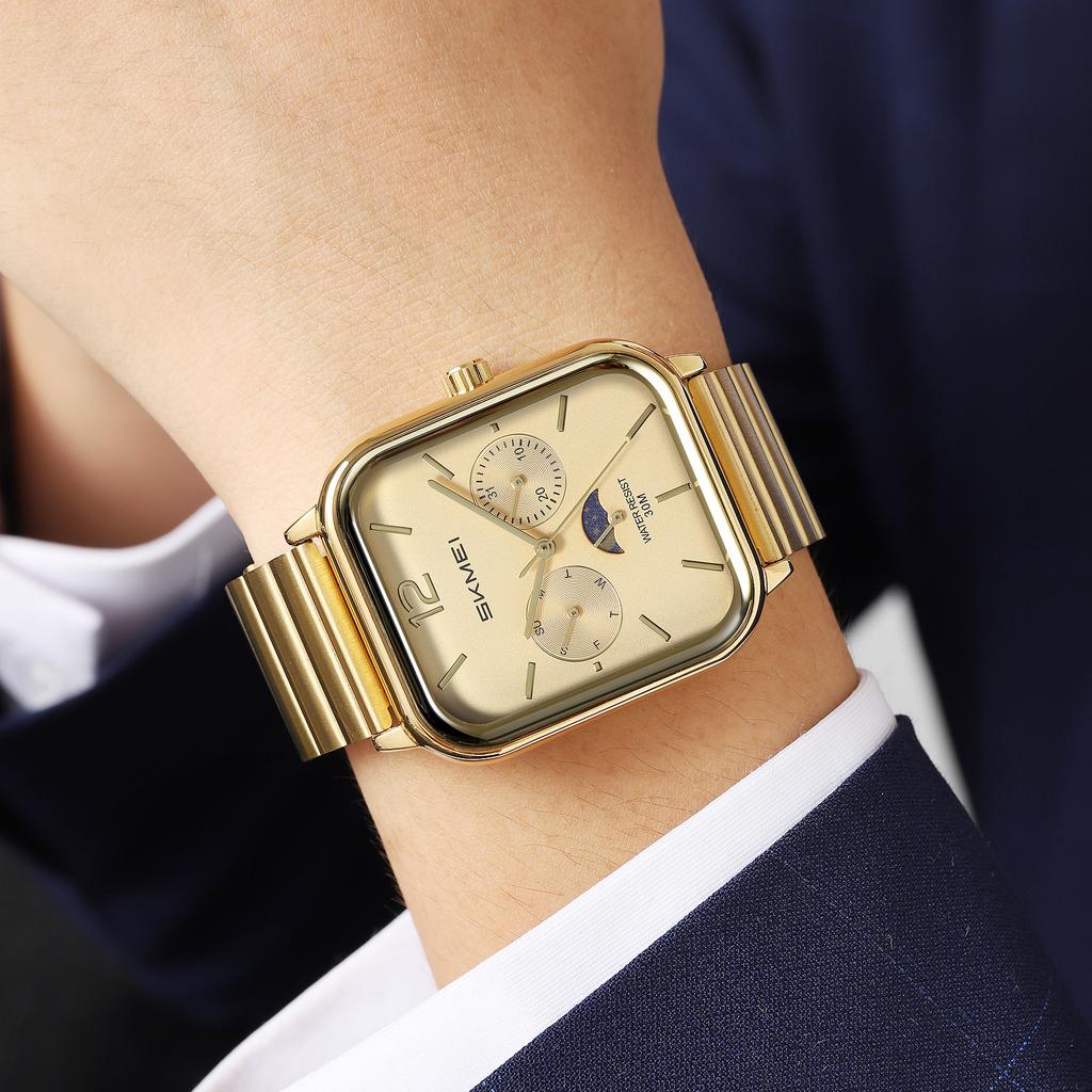 Модные водонепроницаемые наручные часы с отображением времени, деловые часы с кварцевым механизмом для мужчин и женщин, часы для платья, квадратный циферблат