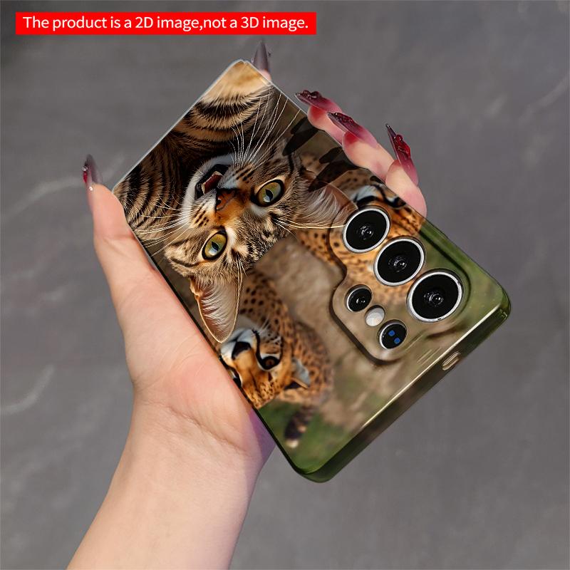 2DFlat Samsung phone case Cheetahs Chase Tabby Cat Selfie Applicable to Galaxy S22 S23 S24 S25ULTRA S26 A12 A13 A14 A15 A16