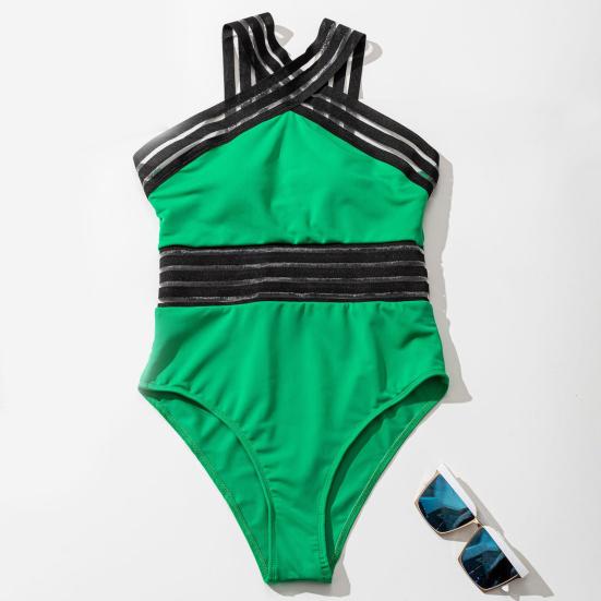 Женский сексуальный монокини-кроссовер с лямкой на шее, цельный купальник, с открытой сеткой, с высокой талией, S-образный купальник, пляжная одежда