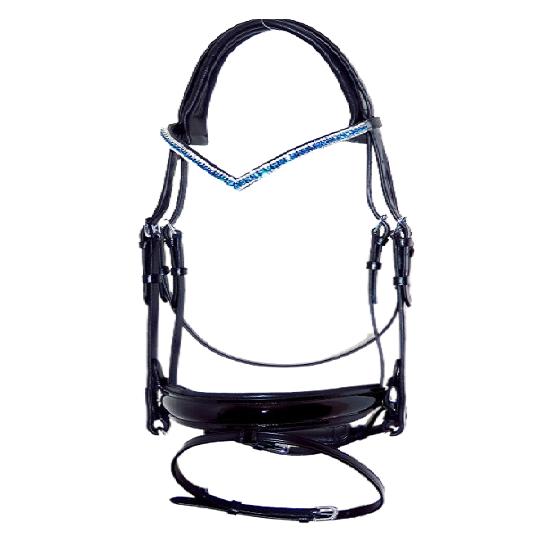 Dressage Bridle With Blue Crystal Brow-band ,Patent Nose-band With Flash For Horse
