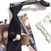 Elegant Womens Black Floral Rhinestones Pearls Pre Tied Neck Tie for Business Meetings and Weddings Adjustable Shirt Tie
