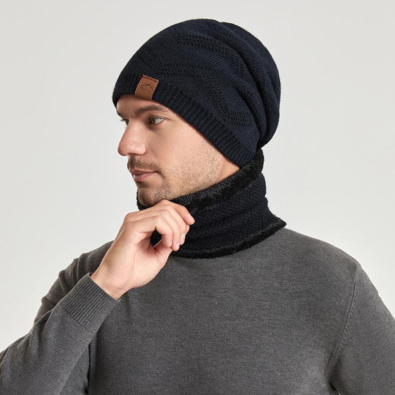 Осенне-зимняя мужская шапочка Skullies, женская кепка, шарф, костюм, бархатный пуловер, уличная теплая вязаная шерстяная кепка с рукавами