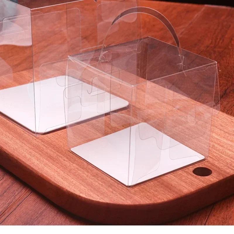 Прозрачная ручка для торта, мини-квадратный мусс, слоеное тесто, пластиковые упаковочные коробки, 5-дюймовая 6-дюймовая маленькая портативная коробка для выпечки десертов