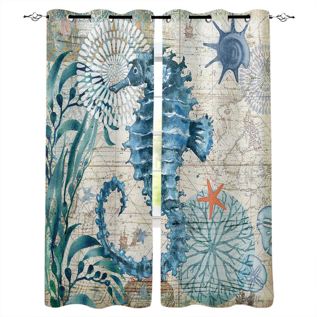 Sea Turtle Ocean Creature Landscape Blackout Curtains For Living Room Bedroom Window Treatment Blinds Drapes Kitchen Curtains