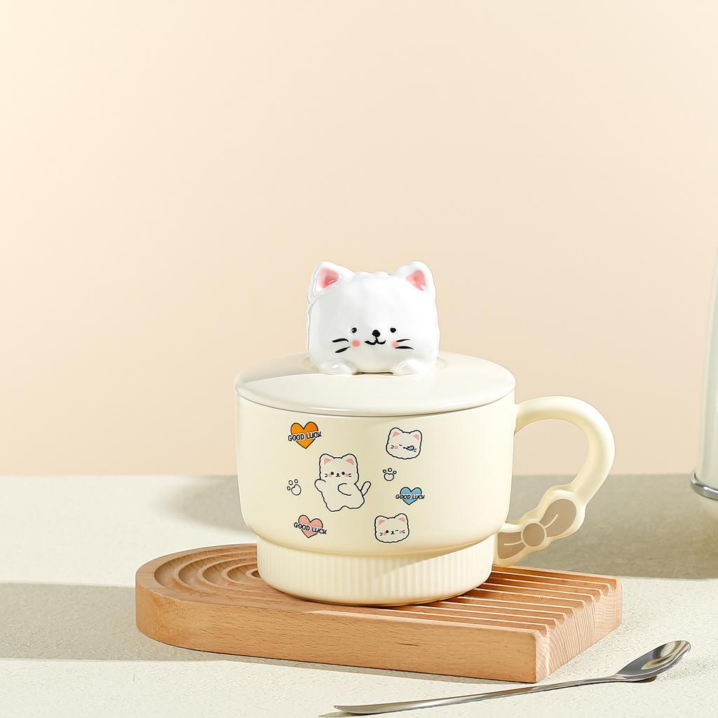 Cartoon Cute Cat Ceramic Cup High Value Mug Water Cup with Lid and Spoon Office Coffee Cup Souvenir