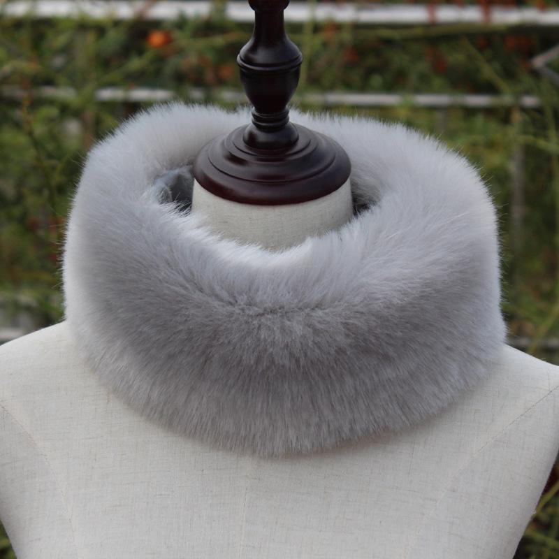 Faux Fox Fur Scarf Fur Ring Collar Thicken Fluffy Autumn Winter Neck Warmer Women Muffler Solid Color Outdoor Windproof Scarf