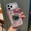 Зеркальный чехол KT Cat для Apple 16/17 Pro Max с мигающим бриллиантовым бантом и текстурированным дизайном 14/15.