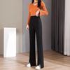 2026 Women's High-Waisted Flowing Black Micro-Flare Wide-Leg Trousers with Slit