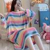 Autumn and Winter Women Girls Flannel Nightdress Pajamas Women Long-sleeved Nightdresses Long Loose Large Size Home