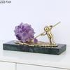 Снегоуборка Золотые Фигурки Хрустальные Поделки Статуя Мраморное Основание Настольное Украшение Аметистовый Снежный Шар Латунная Фигурка Скульптура