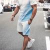 Mens Fashion 2 Pieces Outfit Set - Vibrant Gradient Pattern Print T-Shirt & Drawstring Shorts - Comfortable Casual Wear for Summer
