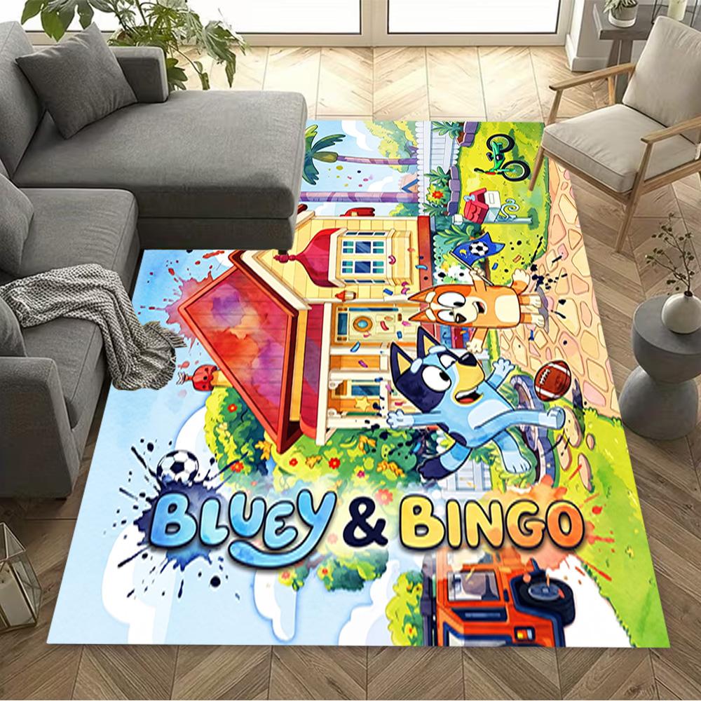 Bluey Soccer Adventure Customizable Name Floor Rug Office Rug Suitable for Balcony Entryway Decorate room Outdoor Antislip Carpet Anime Office Decor