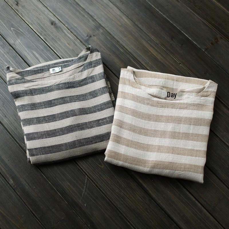 Весеннее платье миди в этническом стиле с полосатым принтом из хлопка и льна для женщин