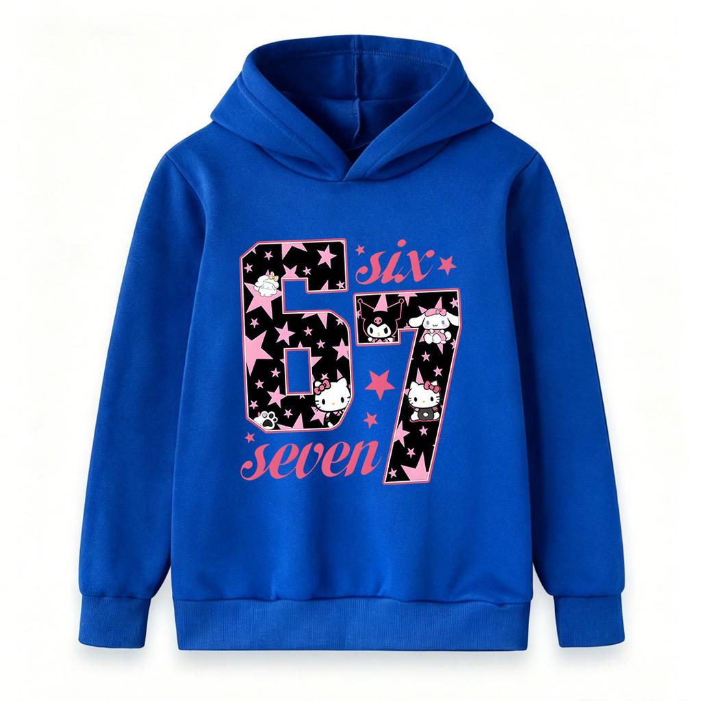 Kids Boys Girls Cute Cartoon Star Pattern 67 Print Pullover Hoodie, Casual Long Sleeve Comfy Hooded Sweatshirt for Daily Wear Birthday Party Age 6-7 C