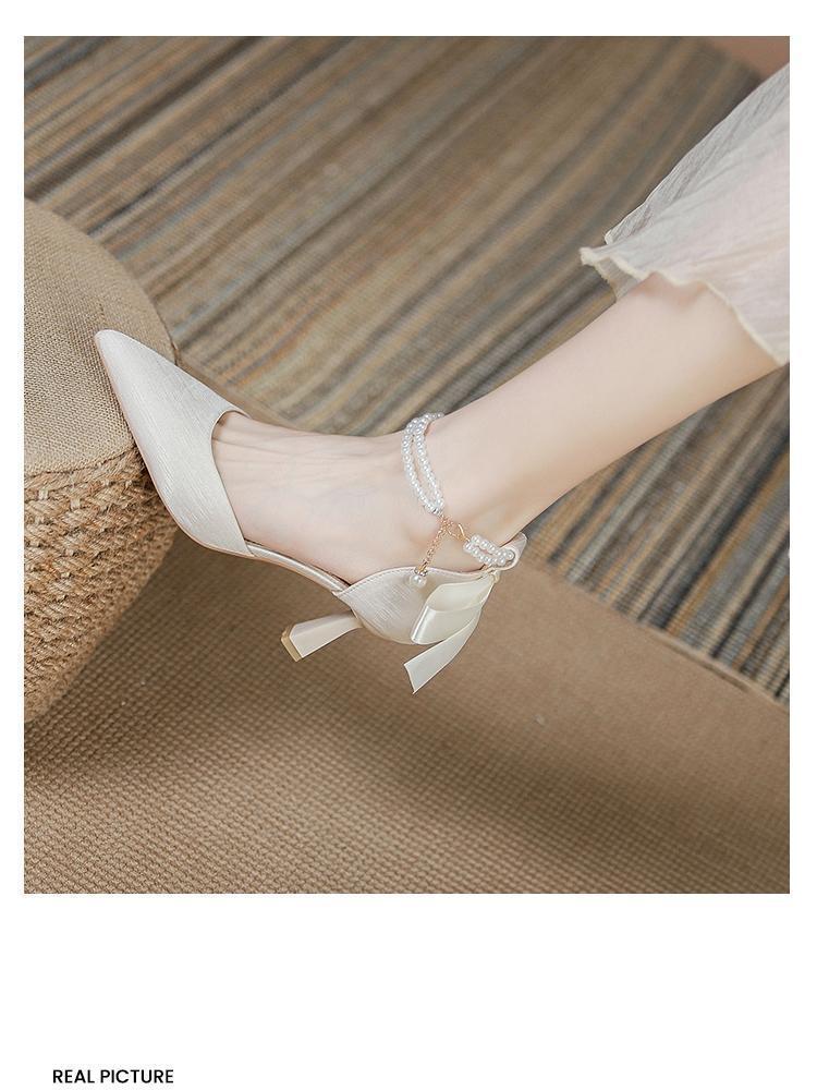 Французские босоножки Niche Temperament Socialite Autumn Pearl Bow Super Fairy High Heels