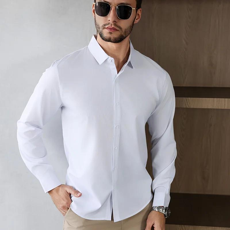 Новая мужская рубашка business casual с длинным рукавом, однотонная, устойчивая к складкам, не мнется, удобная, для любого сезона, универсальный топ