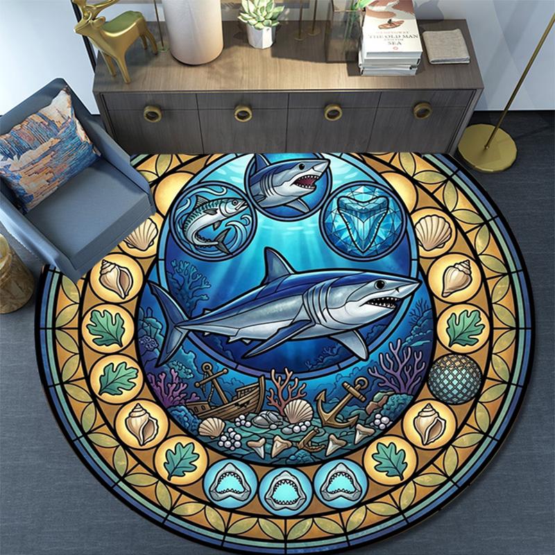 Ocean Life Glass Round Area Rug Under Office Chairs Bedroom Living Room Home Decor