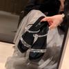 The Same Silver Star Drunk Flash Square Head Rhinestone Word with Flat Bottom Slippers Women Sandals Wear Summer Sandals