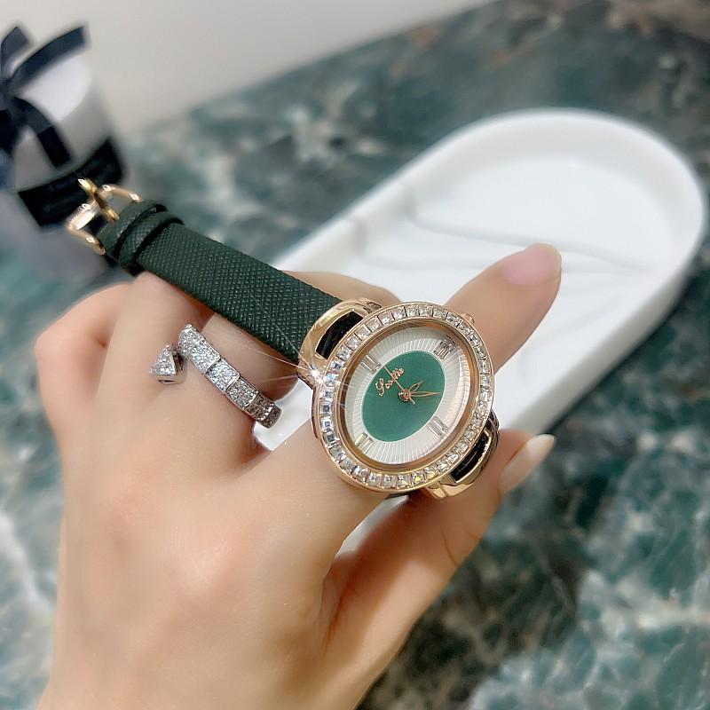 Stylish And Simple Temperament Women'S Watch Diamond-Encrusted Oval Personalized Watch Women'S Small Green Leather Strap Women'S Watch