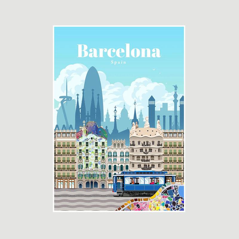 White Paper Cartoon City Landscape Poster Mural London Paris Travel Cities Prints Bedroom Decoration Painting Funny Abstract Wall Art Decor