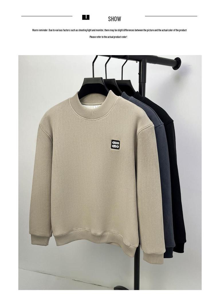 Мужская толстовка из альпаки с бархатной подкладкой, с подкладкой из флиса, универсальная базовая футболка с круглым вырезом