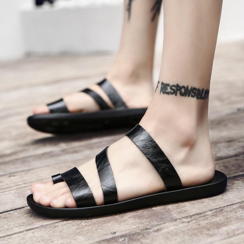 Повседневные мужские шлепанцы на плоской подошве, летние уличные пляжные сандалии, простой дизайн, пластиковый верх, резиновая подошва, удобная взрослая обувь