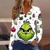 Women's T Shirt Tee Christmas Print Button Long Sleeve Daily Weekend Fashion Basic V- Neck Regular Top