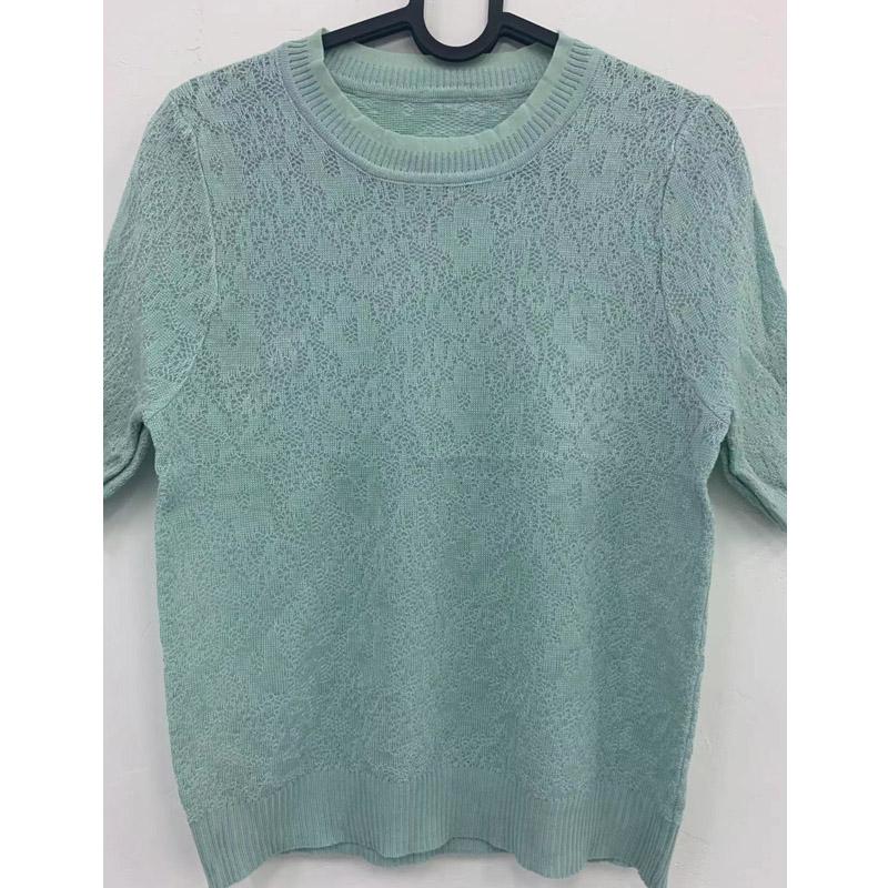 Женские свитера, пуловеры 2025 Лето Короткий рукав О-образный вырез Белый вязаный свитер Женские топы Пуловер JJ320