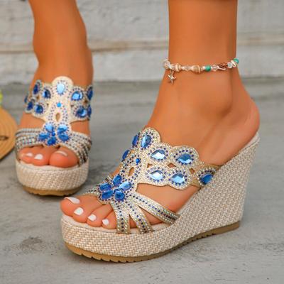 Женские летние туфли 2025 сетчатые сандалии на платформе «рыбка» женские летние со стразами из лакированной кожи повседневные и удобные толстые сандалии