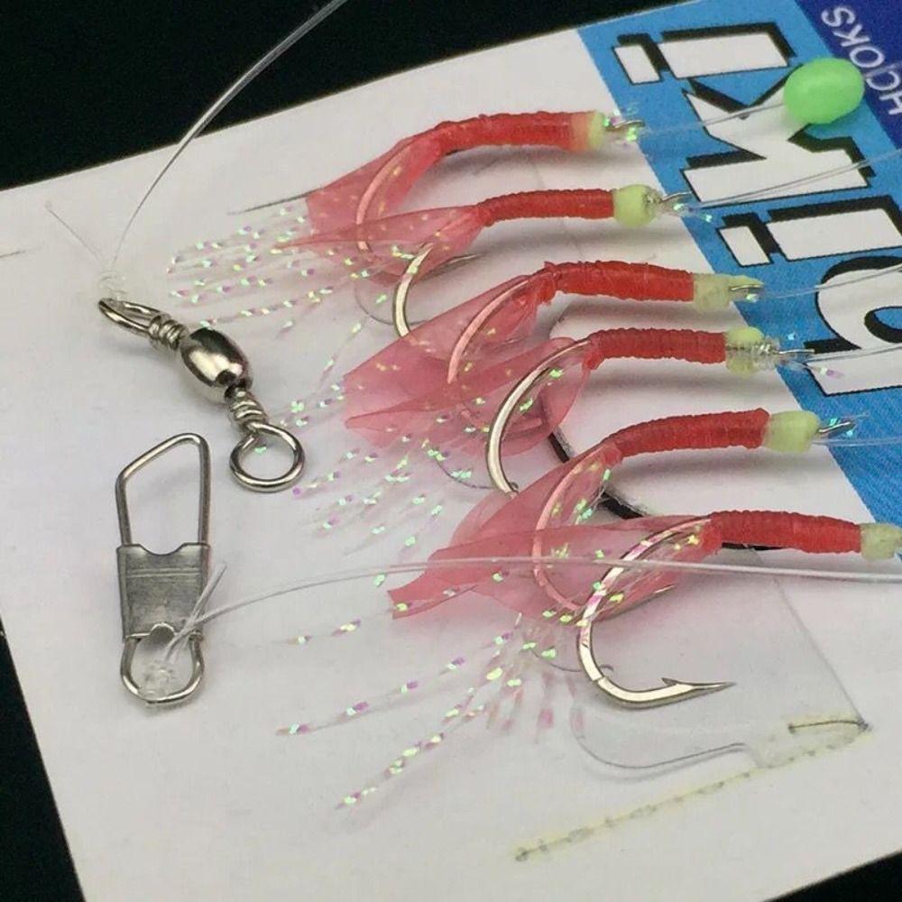 6pcs Artificial Sabiki String Hook Rig Luminous Bean Lure Bait Tackle  for Sea/Freshwater Fishing