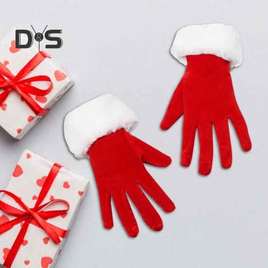 1 Pair Winter Christmas Gloves Thick Plush Trim Anti-slip Elastic Keep Warm Windproof Santa Claus Cosplay Performance Prop