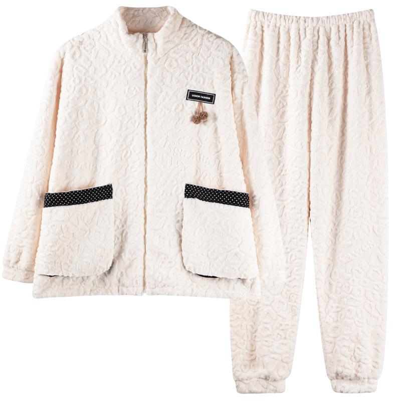 Пижама женская зимняя коралловый флис утолщенный флис женская осенне-зимняя фланель большой размер женская зимняя теплая домашняя одежда