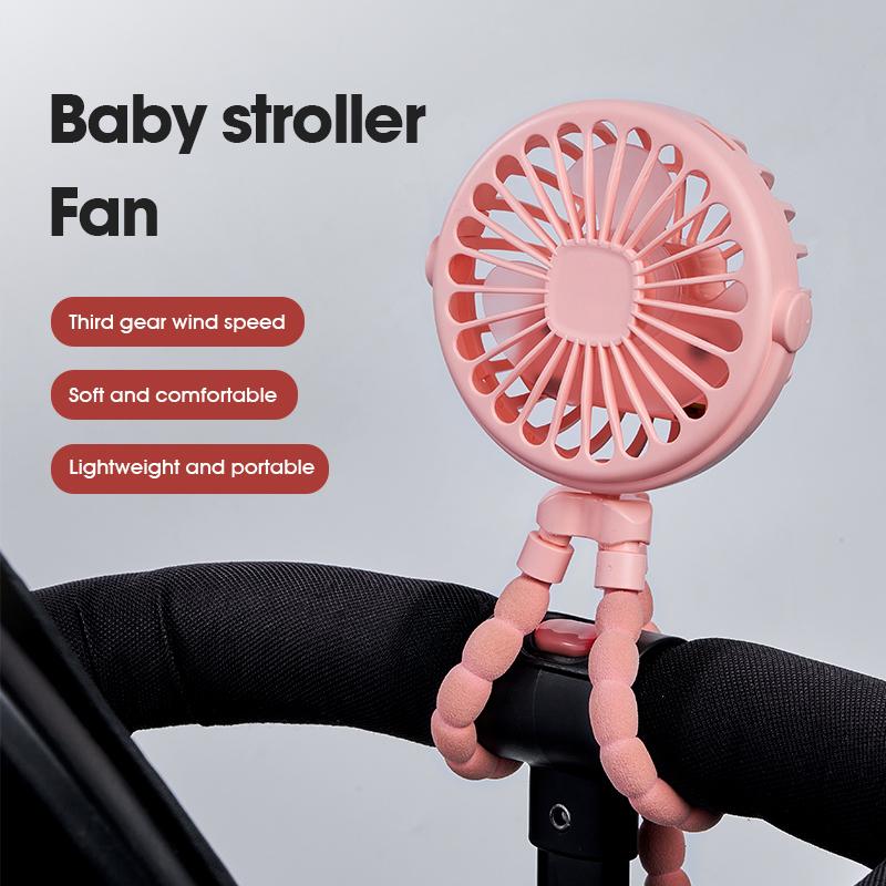 Outdoor Baby Stroller Handheld Fan Multifunctional Childrens Stroller Mini Fan Summer Mute Small Octopus Mini Folding Fan