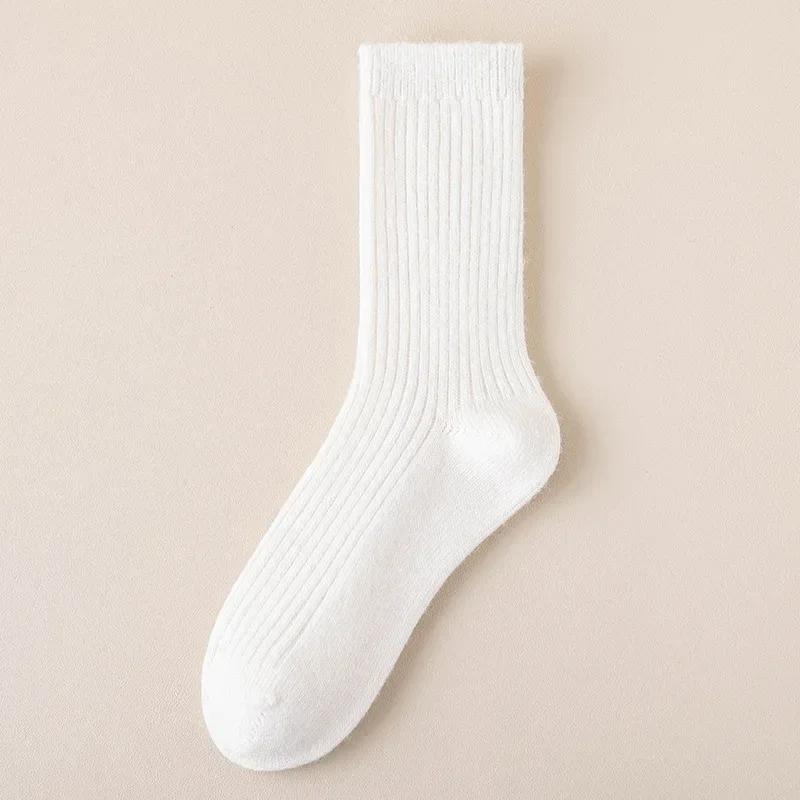 2025 Stacking Wool Socks Women Winter Solid Tube Socks Double Needle Knit Thickened Warm and Velvet Socks