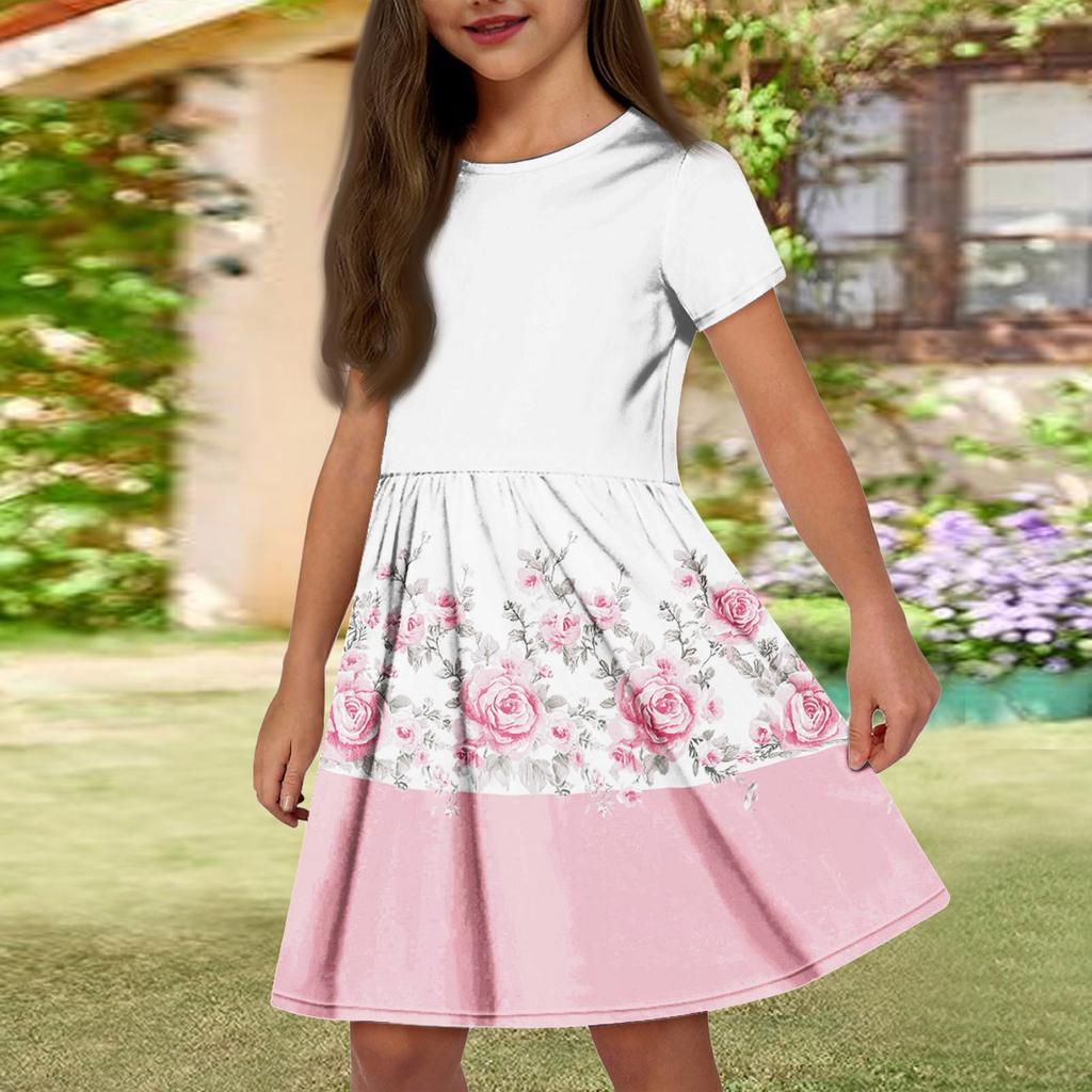 Летнее платье для девочек, однотонное платье без рукавов с принтом и карманом, повседневное платье, вечернее платье с короткими рукавами