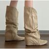 Новый стиль Женские осенне-зимние плиссированные женские ботинки в стиле вестерн, ковбойские ботинки на внутренней платформе, ботильоны-рыцари Zapatos De Mujer