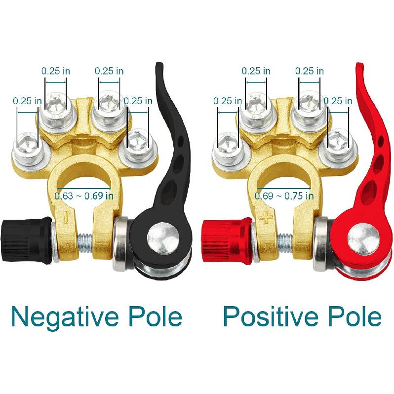 2PCS Battery Terminal Connectors, 4 Way Quick Release Disconnect Battery Terminals, Positive Negative Battery Cable Ends For SAE/JIS Type A Posts By