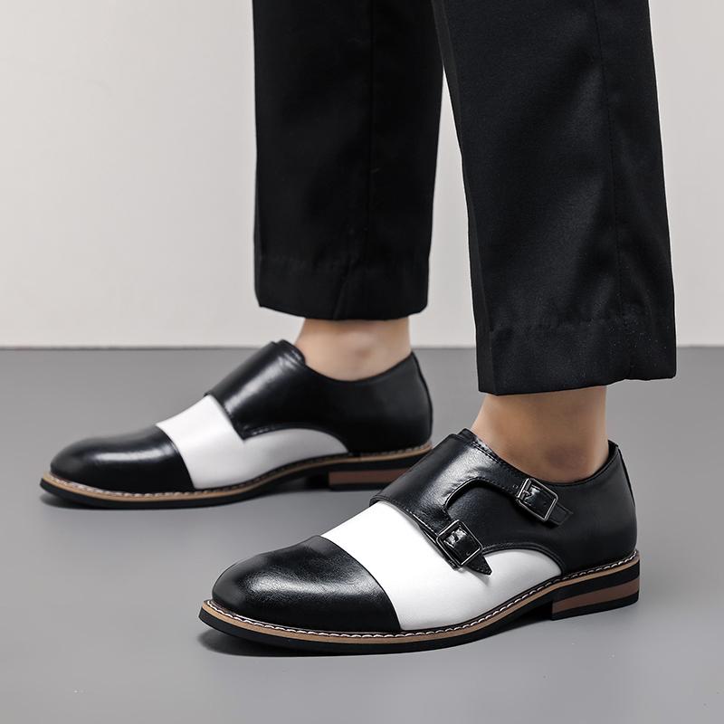 Fashion British Style Pointed Men Dress Shoes Big Size 38-48 Casual Business Men's Leather Shoes Brown Buckle Monk Shoes Man Party Shoes