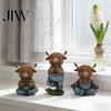 Pastoral Home Accents Yoga Highland Cow Resin Figurine, Farmhouse Style Overalls Statues, Waterproof Crafted Collectibles Garden Ornament for