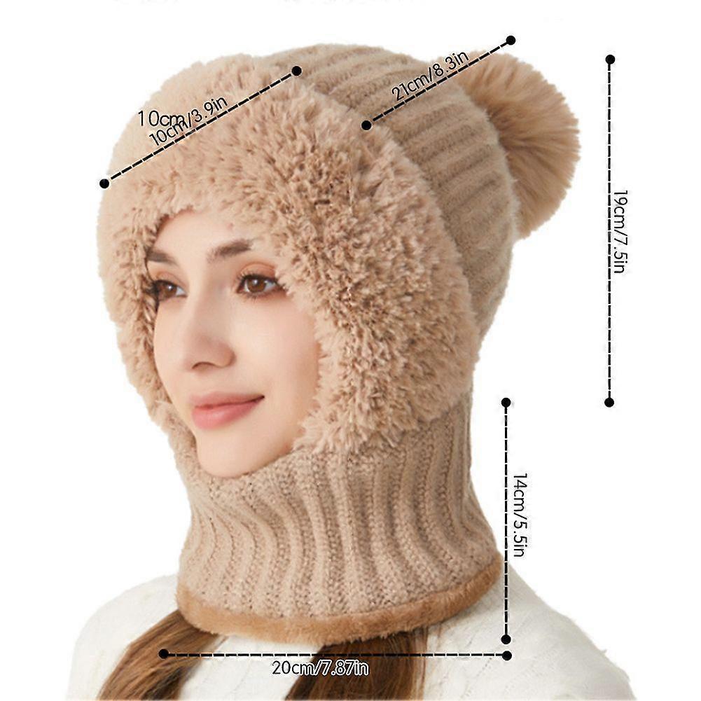 Women's Knitted Hat 3 in 1 Ladies Plush Hat Scarf Winter Windproof Ski Hat for Outdoor Sports